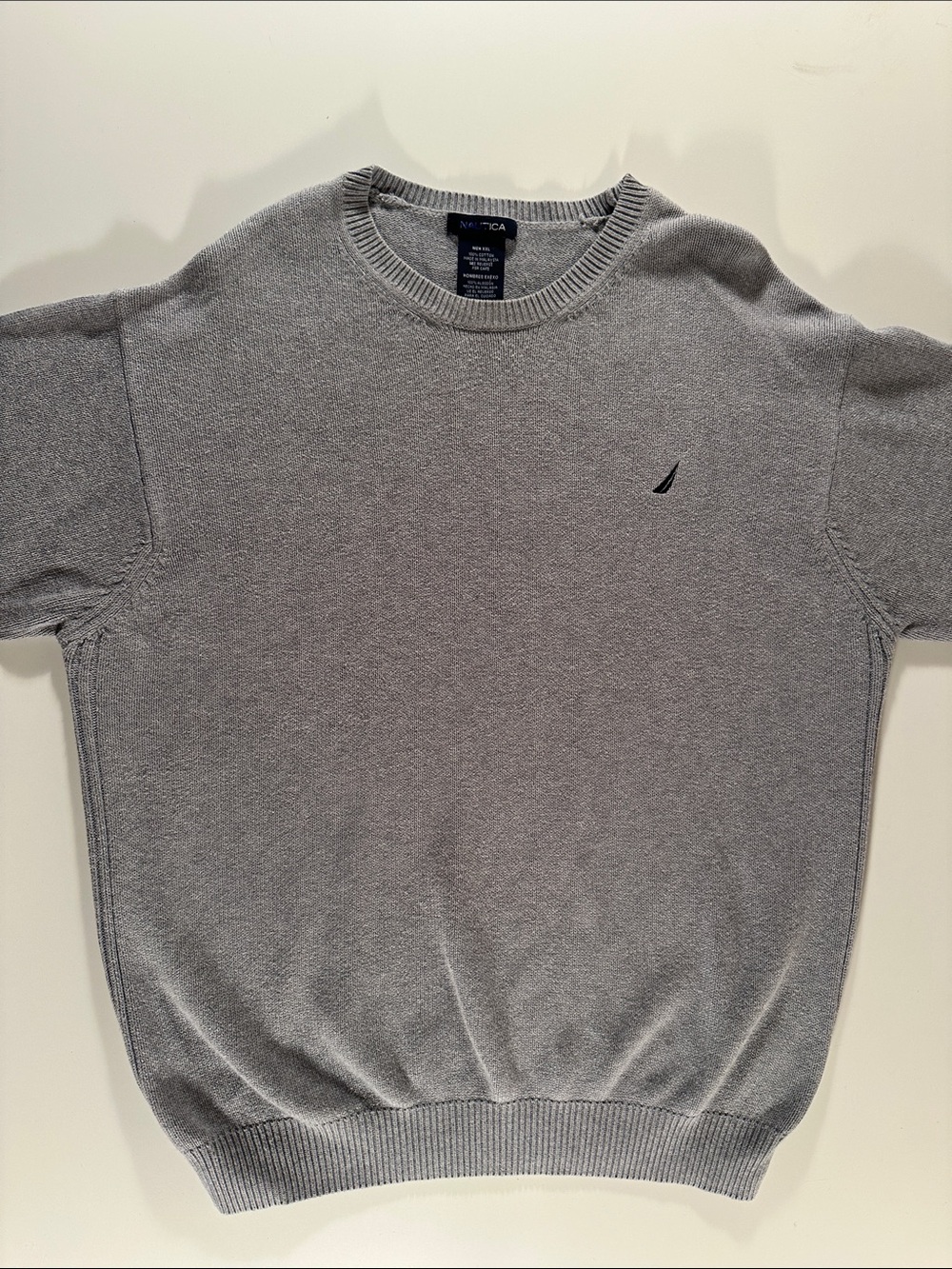 Nautica Light Gray Men's Crewneck Sweater with Embroidered Logo